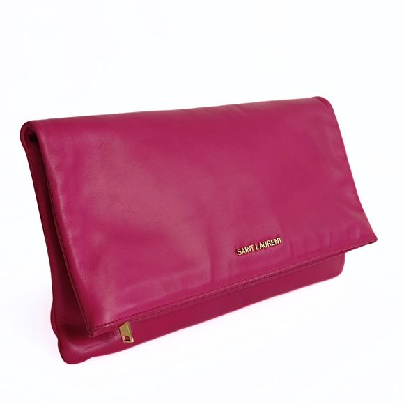 SAINT LAURENT Saint Laurent Saint Laurent maxi clutch bag in fuchsia leather wit - Picture 2 of 7